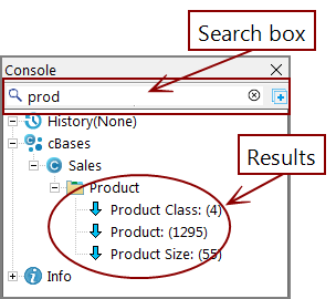 Location of the console search bar.